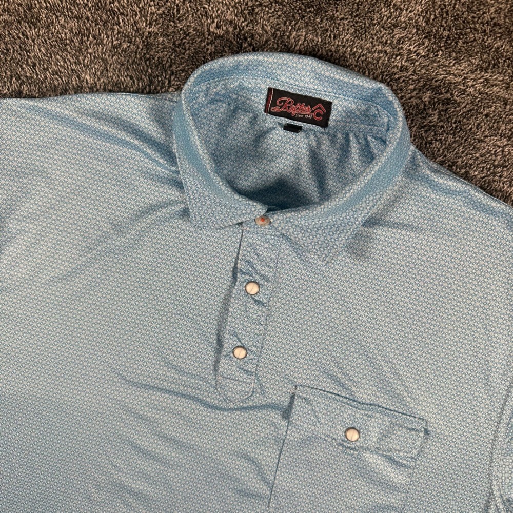 Rafter C Polo Shirt Mens M Blue Geometric Snap Pocket Western Performance Top
